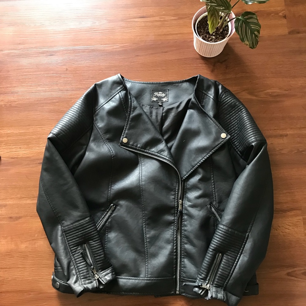 Faux Leather Motto Jacket